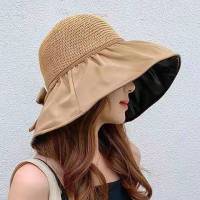 Hats Shop9 หมวกถักหัวปีกกว้าง ปีกผ้าร่มแต่งโบว์ สินค้าพร้อมส่งจากไทย S029