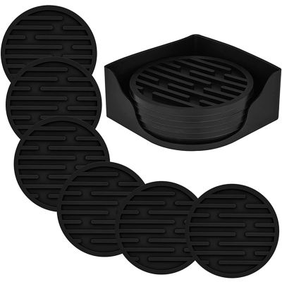 6 Pack Black Silicone Coasters, Non-Slip Non-Stick Heat Resistant Beverage Coasters, Coffee Table Wine Bottle Coasters