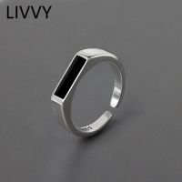 LIVVY Silver Color Geometric Black Adjustable Ring Minimalist Fine Jewelry For Women Party Gift 2021 Trend