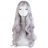 Fei-Show Synthetic Heat Resistant Fiber Long Curly Silver Grey Thin Bangs Hair Costume Cosplay Wigs Carnival Events Hairpiece Wig  Hair Extensions Pad