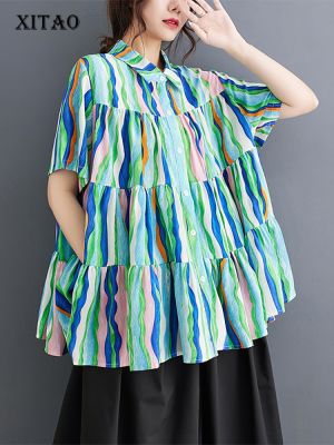 XITAO Shirt Print Patchwork Single Breasted Women Shirt