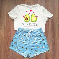 Womens Homewear Cute Cat Cartoon Printed Pajamas Set Casual Short Sleeve T-Shirt Sleepwear Nightwear Set Pyjama For Women SetTH