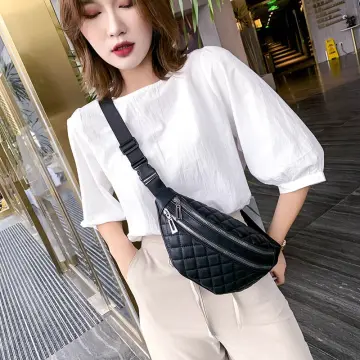 Thick Chain Women's Fanny Pack Plaid leather Waist Bag Shoulder Crossbody  Chest Bags Luxury Designer Handbags Female Belt Bag