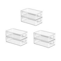 Fridge Organiser with Lid, Set of 6 Cupboard Organiser Kitchen, Stackable Transparent Storage Box with Handle