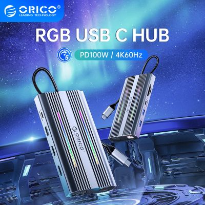 ORICO RGB USB C HUB Type C to HDMI-compatible 4K60Hz PD100W USB3.0 RJ45 SD Card Reader Docking Station for MacBook Pro Gamer