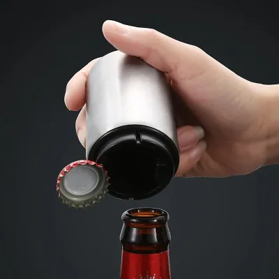 ♣♧☫ Automatic Beer Bottle Opener Stainless Steel Press Type Opener Magnet Push Down Bottle Opener Soda Cap Opener Kitchen Gadget