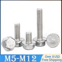 10pcs M5 M6 M8 M10 M12 A2-70 304 Stainless Steel GB5787 Hexagon Head with Serrated Flange Cap Screw Hex Washer Head Bolt