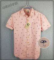 Capture Shirt เสื้อเชิ้ตผู้ชาย คอปก แขนสั้น ผ้า oxford ลายร่มชายหาด สีส้มอิฐ มีถึงอก 48 นิ้ว