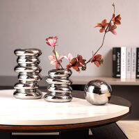 Nordic Home Decor Silver Plated Ceramic Vases For Flowers Hydroponic Art Light Luxury Mirror Ceramic Silver Plating Vase