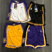 Hot Pressed Basketball Pants NBA Los Angeles Lakers Pocket Training Shorts Casual Fitness Sportswear