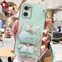 เคสกระจกสำหรับ OPPO Reno 2F Reno 2Z Reno 3 Reno 4 Pro Reno 5 Pro Reno 6Z Reno 4Z Reno เคส7Z แฟชั่นน่ารัก3D แต่งหน้ากระต่ายชุบเคสมือจับสำหรับโทรศัพท์มือถือซิลิโคนป้องกันการตกฝาหลังพร้อมสายคล้องแบบคาดตัว