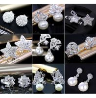 GRACE JUN New Simulated Pearl Rinestone Star Crown Butterfly Bowknot Clip on Earrings No Pierced for Girl 39;s Charm Ear Clip Gift