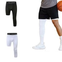 Men One Leg Compression Tights Pants Stretch Athletic Basketball Base Layer Tights Sport Running Trousers Fitness Training