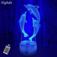 Dolphin 3D Night Lights for Room Decor Colorful Remote Control Desk Table Lamp Led Nightlight for Kids Birthday Christams Gifts Night Lights