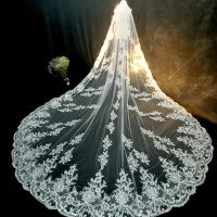 5m 4m 3m Long Wedding Bridal Veils Lace Appiques Edge 1 T Tulle Cathedral Veil with Comb Ivory Luxury Velo de Novia Voile mariee