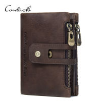 CONTACTS Genuine Leather Men Wallet Small Men Walet Zipper&amp;Hasp Male Portomonee Short Coin Purse Brand Perse Carteira For Rfid