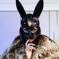 Sexy Leather Mask Bunny Girl Cosplay Erotic Fetish Rave Mask Rivets Bondage Harness Bdsm Halloween Party Cat Mask Woman Man