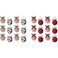 Christmas Tree Ornaments, 12 Pcs 2-1/2 Inches Buffalo Check Plaid Stitching Burlap Christmas Decorations