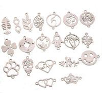 5pcs Stainless Steel Connectors Charms Compass Heart Crown charm Pendant Necklace Bracelet Connect Diy Jewelry Making Finding