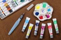 ชุดพู่กัน สีน้ำ และจาน ระบายสี 12 Colors Watercolor Paints Set Portable Travel Painting Brush Art Supplies Stationery