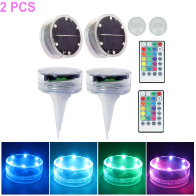 2Pcs Solar Powered LED Float Light Swimming Pool IP68 Waterproof Underwater Lamp Fishing With Remote Control RGB Lawn Light