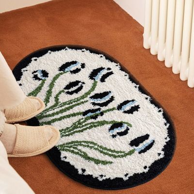 พรมเช็ดเท้า Tulip รูปวงรีผ้านิ่มสำหรับพรมขนฟูผ้าเช็ดเท้าในห้องน้ำลายดอกไม้แผ่นนิรภัยพื้นพรมเช็ดเท้าสำหรับตกแต่งบ้าน