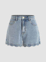 Cider K-POP Solid Wave Trim Jean Shorts กางเกงยีนส์ขาสั้นผู้หญิง กางเกงแฟชั่นผญ ลุคสตรีท สไตล์เกาหลี ebn