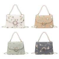 2023 New Retro Shoulder Bag for Women Trend Luxury Net Yarn PU Flower Lace Pearl Flap Handbags Camera Female Crossbody Handbags