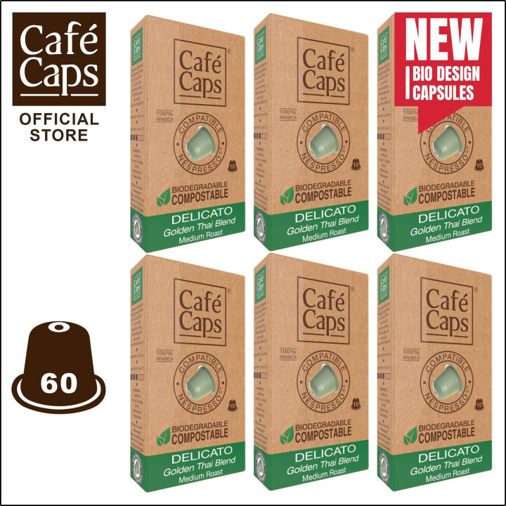 cafecaps-แคปซูลกาแฟ-nespresso-compatible-delicato-6-กล่อง-x-10-แคปซูล-กาแฟคั่วกลาง-เมล็ดอาราบิก้า-100-จากภาคเหนือของประเทศไทย-แคปซูลกาแฟใช้ได้กับเครื่อง-nespresso-เท่านั้น