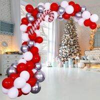 {Best-selling party decoration} สีแดงสีขาวน้ำยางซุ้มบอลลูนคริสต์มาสบอลลูนพวงมาลัยชุดอ้อยขนมฟอยล์ G Lobos โลหะบอลลูนเงินปีใหม่วันเกิดตกแต่ง