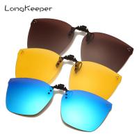 LongKeeper Polarized Clip On Sunglasse Women Men Rimless Flip Up Lens Sun Glasses Night Vision Safe Driving UV400 Glasses Oculos