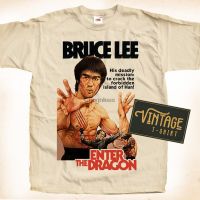 Bruce Lee Vintage T-Shirt Log The Dragon V1 Natural Color Digital Print Gildan