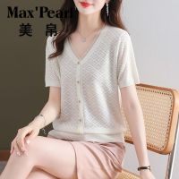 【Ready】? Meibo high-end mulberry silk womens short-sleeved t-shirt for mothers summer dress age-reducing lace top ice silk sweater