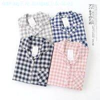 MUJI Japanese Grid Lovers Pajamas Age Season Cotton Gauze Long-Sleeved Female Cotton Leisurewear Suit Men Fall