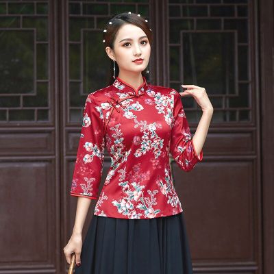 【Available】Sheng Coco ผู้หญิง Oriental Plus ขนาดเสื้อ Qipao เสื้อชุดใหม่จีนแบบดั้งเดิมเสื้อผ้าผ้าไหม Slim Tang ชุดแขนยาว
