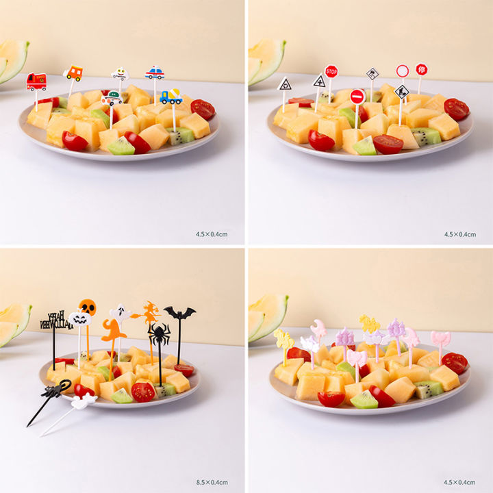 uni-6-8-10pcs-fruit-fork-cartoon-mini-halloween-traffic-sign-food-selection-tool-ตกแต่งคริสต์มาส
