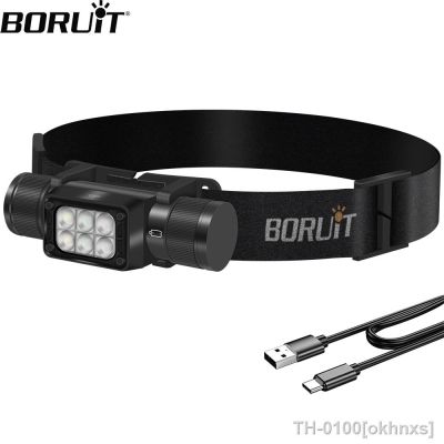 ►●✼ BORUiT-LED farol poderoso hp360 tipo-c recarregável 18650 farol impermeável camping pesca cabeça tocha lanterna de emergência