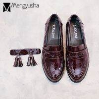 HOT★พู่อังกฤษ Oxford รองเท้าผู้หญิง Japanned หนัง Brogues ยางรองเท้าผู้หญิงคู่ Fringe Derby รองเท้า Retro Slip On Loafers