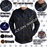 Atjin-Jaket Kulit Motor Pria Model Racing Vector Exclusive Series Ferrari / Jaket Motor Pria [Coklat - Hitam- Coklat Tua]