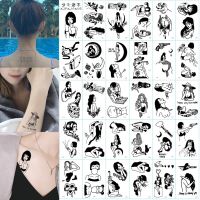 Black Simple Lines Ukiyo-e Waterproof Temporary Tattoo Stickers Arm Leg Body Ankle Girl Sexy Fashion DIY Tattoo Decals Wholesale