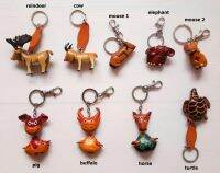 พวงกุญแจห้อยกระเป๋าลายโมเดล Reindeer Cow Mouse Elephant Pig Buffalo Horse Turtle ทำจากหนังแท้ No.A4