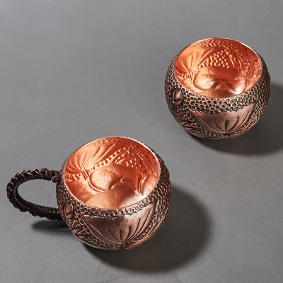 สร้างสรรค์ทองแดงสำนักงานถ้วยน้ำชาโลหะที่ทำด้วยมือตอกแก้วน้ำครัวเรือนแกะสลักโลตัสโทถ้วยชาเซนกังฟู Drinkware