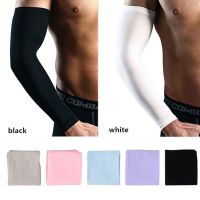 Men Breathable Quick Dry Sun UV Protection Running Arm Sleeves Basketball Elbow Pad Fitness Armguards Sports Cycling Arm Warmers