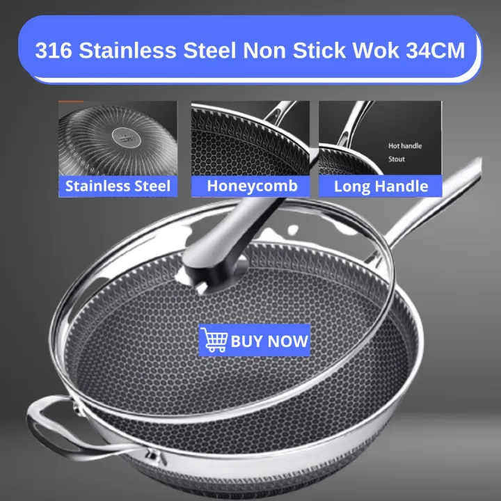 316 Stainless Steel Wok Non Stick Wok Honeycomb Wok Frying Wok Cookware ...