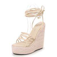 Women‘s Sexy Fashion Simple 15CM Wedge Strap Sandals 15CM Woven Wedge Heel Sandals Transparent Upper LFD-10368-116