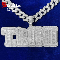 Bubble Letter Custom Name Pendant Baguette Men Necklace Hip Hop Jewelry