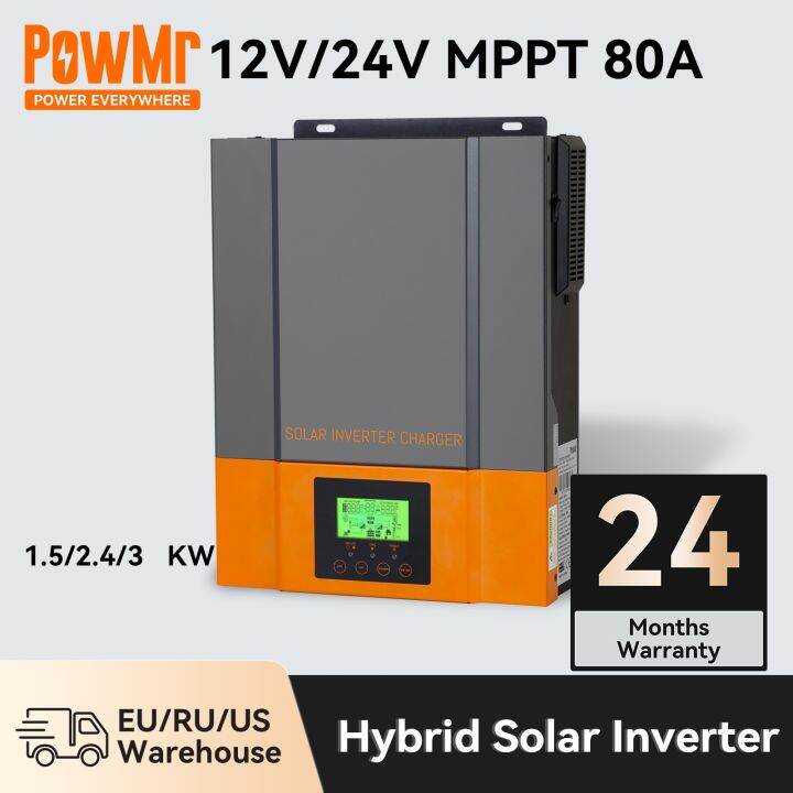 Powmr Hybrid Solar Inverter 24V 12V Pure Sine Wave Inverter MPPT 80A ...