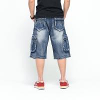 Mens Plus Size Loose Baggy Denim Short Men Jeans Fashion Streetwear Hip Hop Long 3/4 Capri Cargo Shorts Pocket Bermuda Male Blue