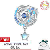 BAMOER 925เงินสเตอร์ลิงสีฟ้า Zircon ลูกปัดระหว่างดาวเคราะห์จักรวาลเสน่ห์สำหรับผู้หญิงสร้อยข้อมือสร้อยคอ DIY BSC769เครื่องประดับที่ดี