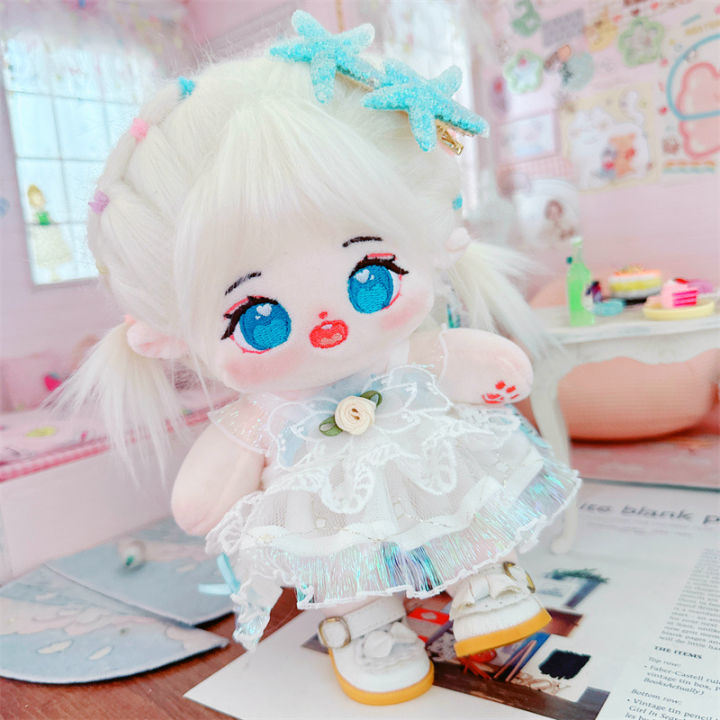 20cm Cute Doll Accessories Blue Star Hairpin White Princess Dress ...